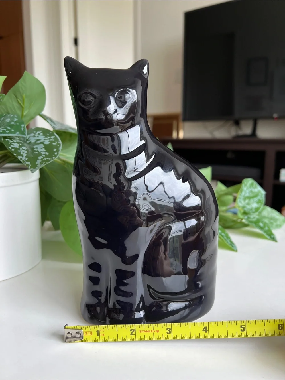 Vintage 80s Enesco Glossy Ceramic Black Cat Decor